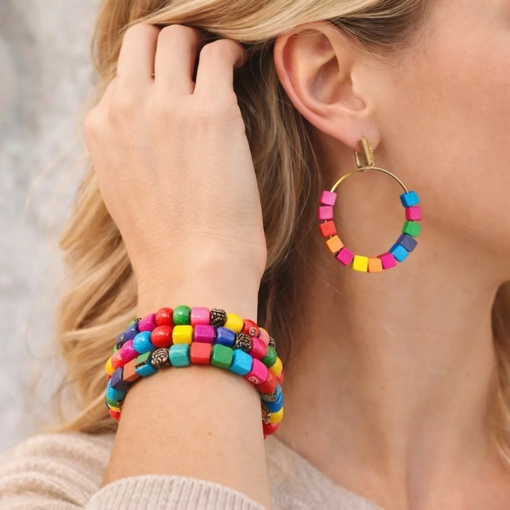 Boho Rainbow 4-Piece Jewelry Set - Bracelets & Earrings